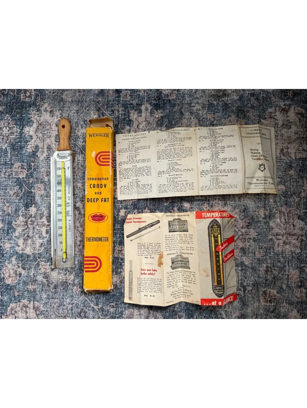 Vintage Weksler 225-1 Candy Deep Fat Thermometer USA Box Instructions